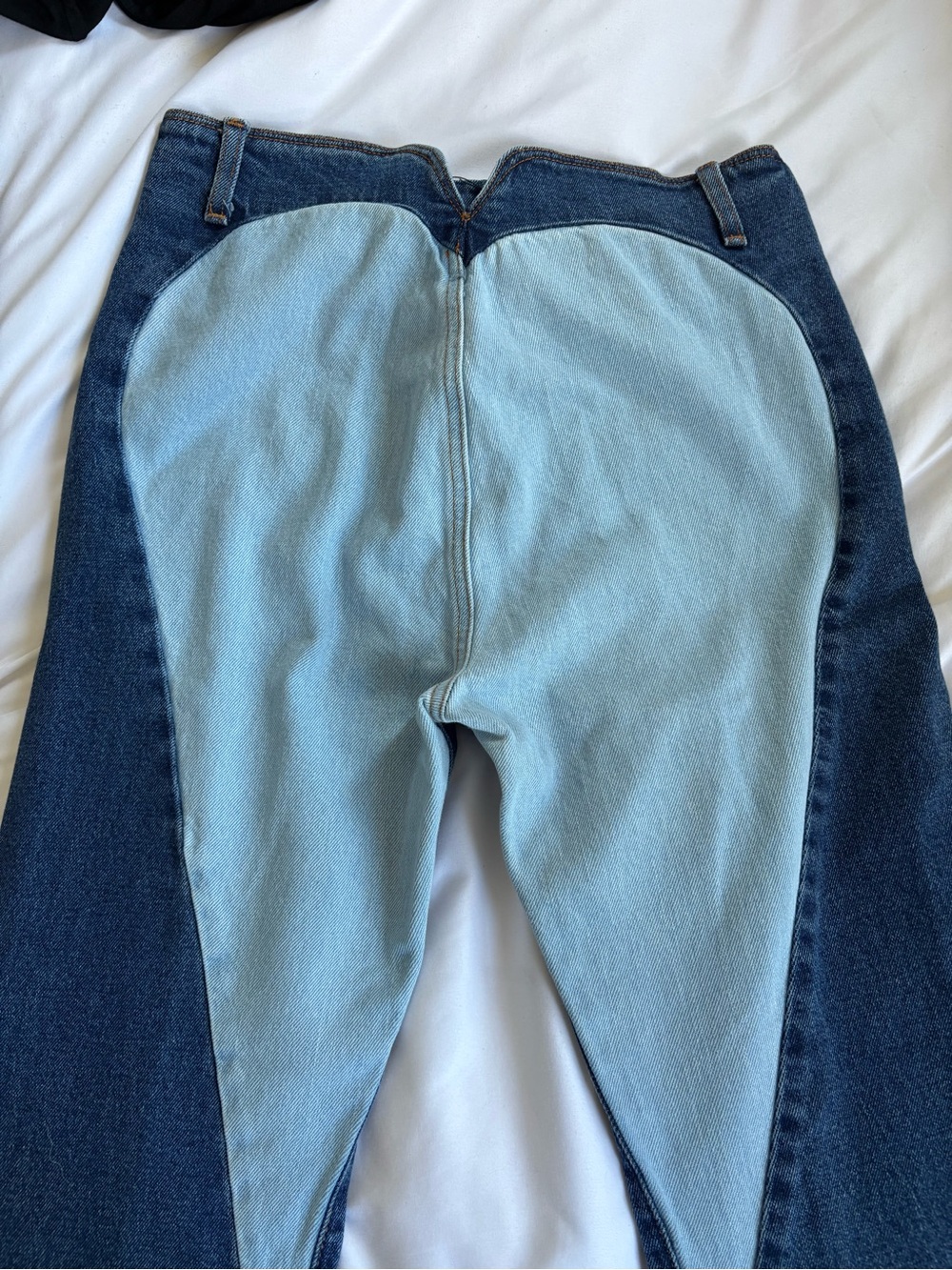 REVICE Two-Tone Blue Flare Jeans with Heart Panel - Picture 3 of 4